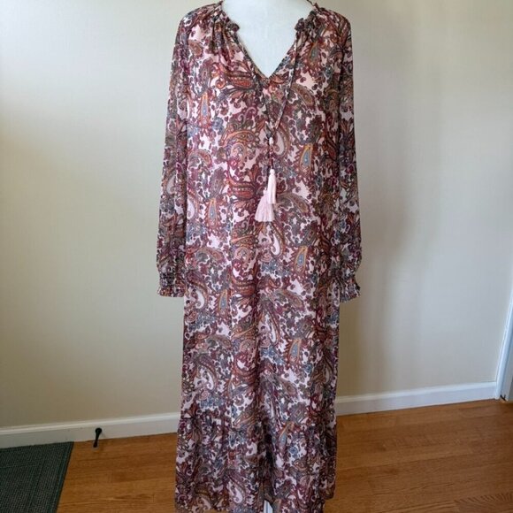 Jessica Simpson Dresses & Skirts - Jessica Simpson Paisley Maxi Long Sleeve Boho Maternity Dress Size Small NWOT